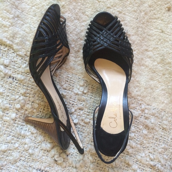 Cole Haan Shoes - Cole Haan Kitten Heel Black Woven Sandals 7.5